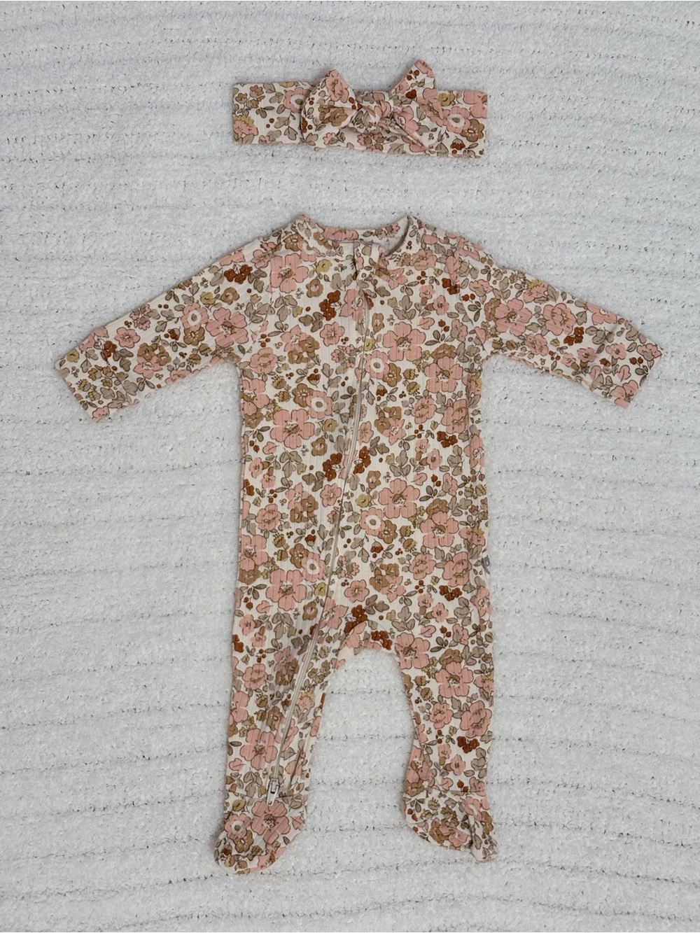 Rabbit + Bear Floral Footed Sleeper and Bow Headband